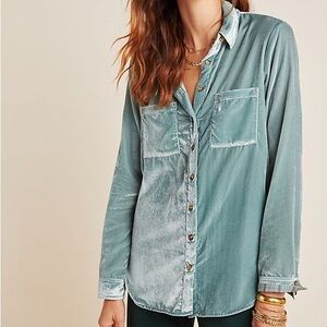 Maeve by Anthropologie Karina Velvet Button Down Shirt